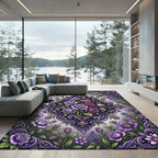 Elegant Violet Rose Damask Floral Rug