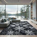Monochrome Botanical Snowflake Grid Rug