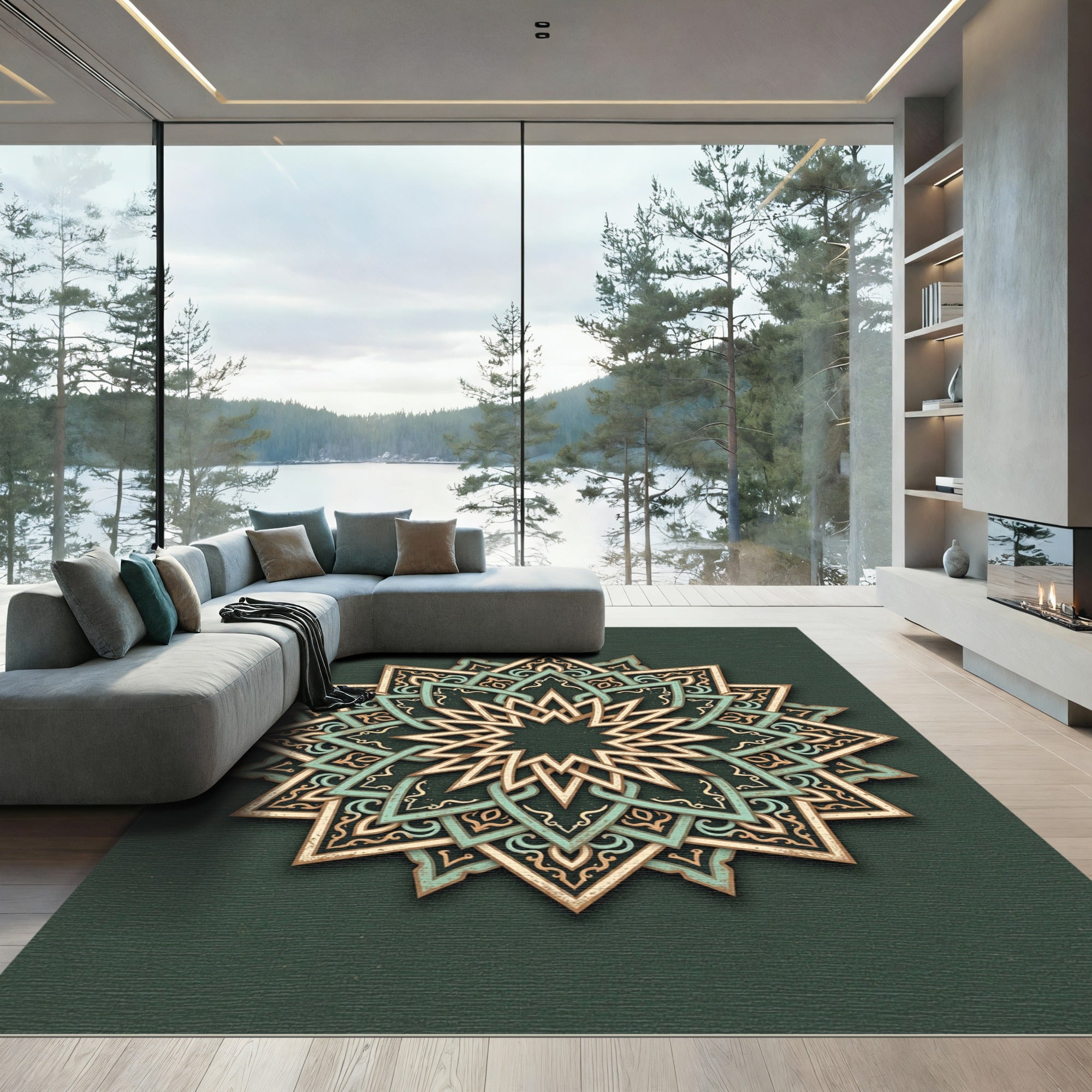 Sage Green Ornate Star Medallion Rug