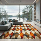 Distressed Ochre and Rust Harlequin Rug