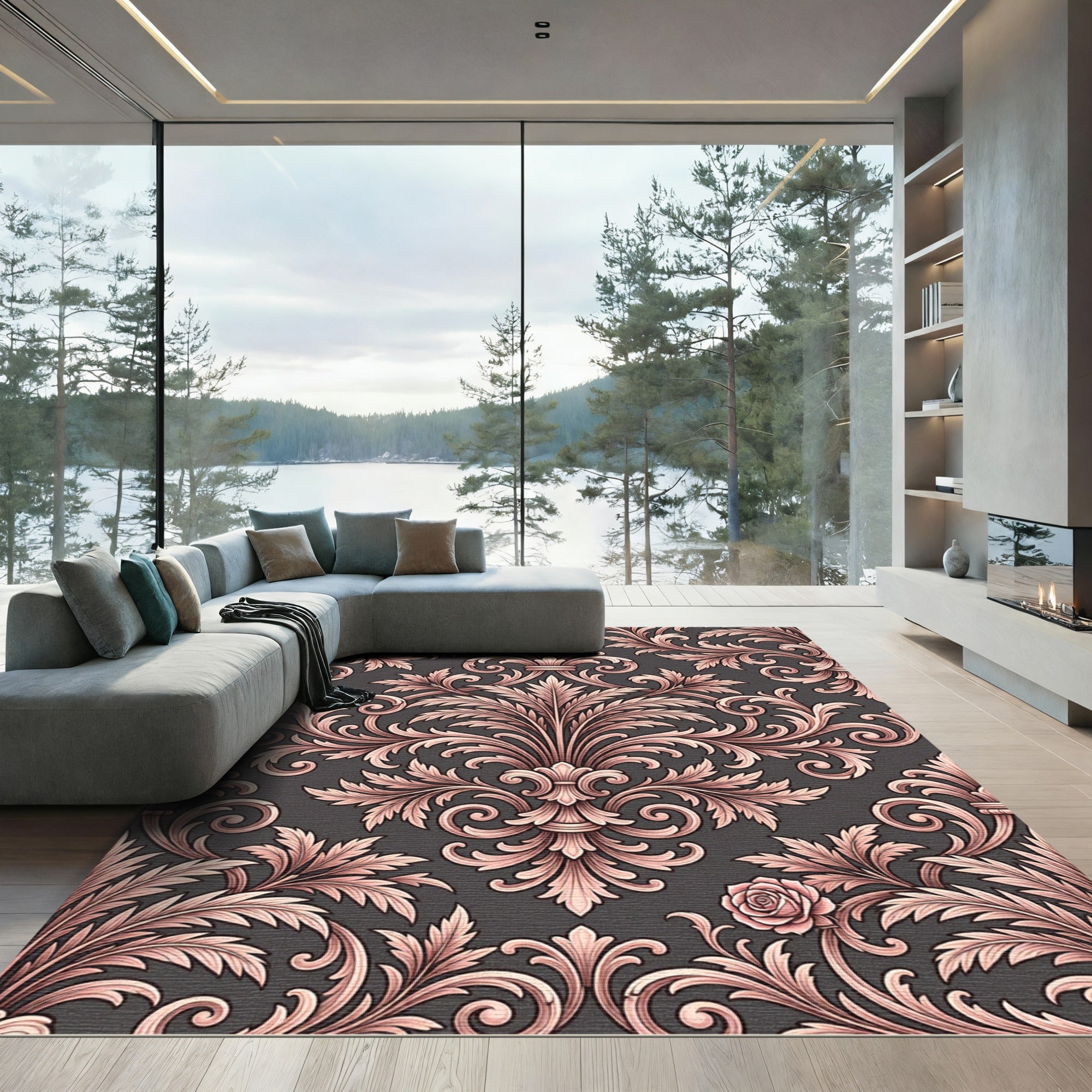 Ornate Rose Gilded Baroque Rug