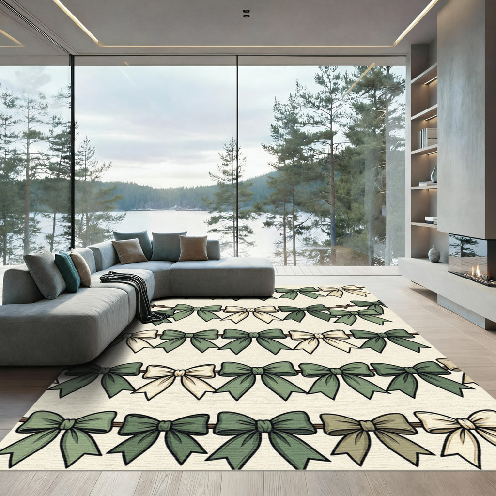 Sage and Cream Bow Garland Rug