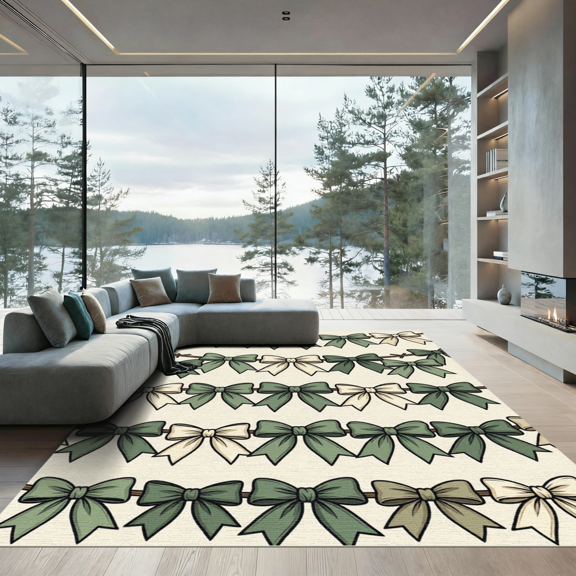 Sage and Cream Bow Garland Rug