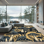 Whimsical Golden Mushroom Forest Botanical Rug
