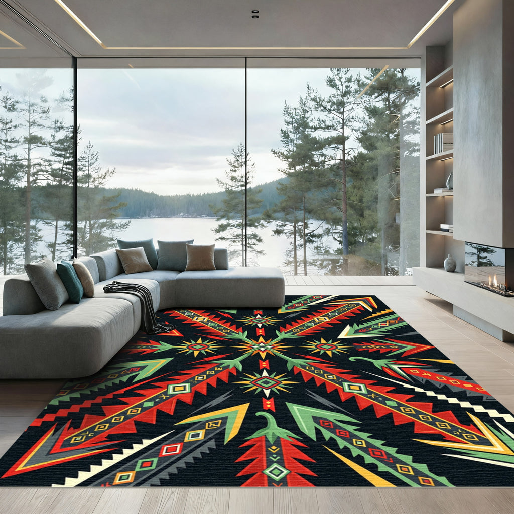 Vibrant Geometric Arrow Starburst Tapestry Rug