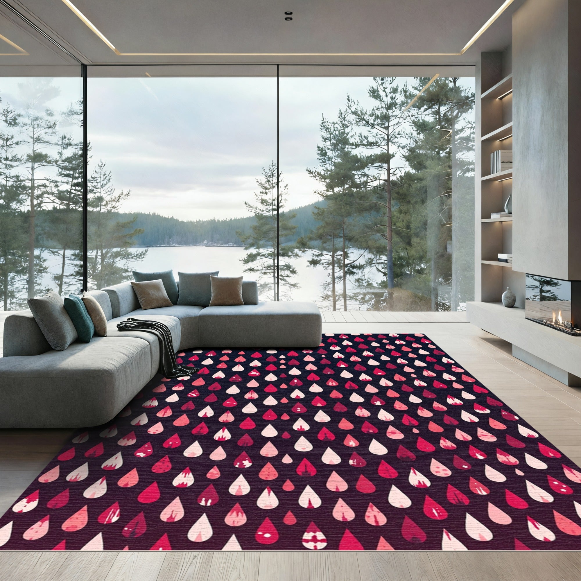 Crimson Gradient Droplet Collage Rug