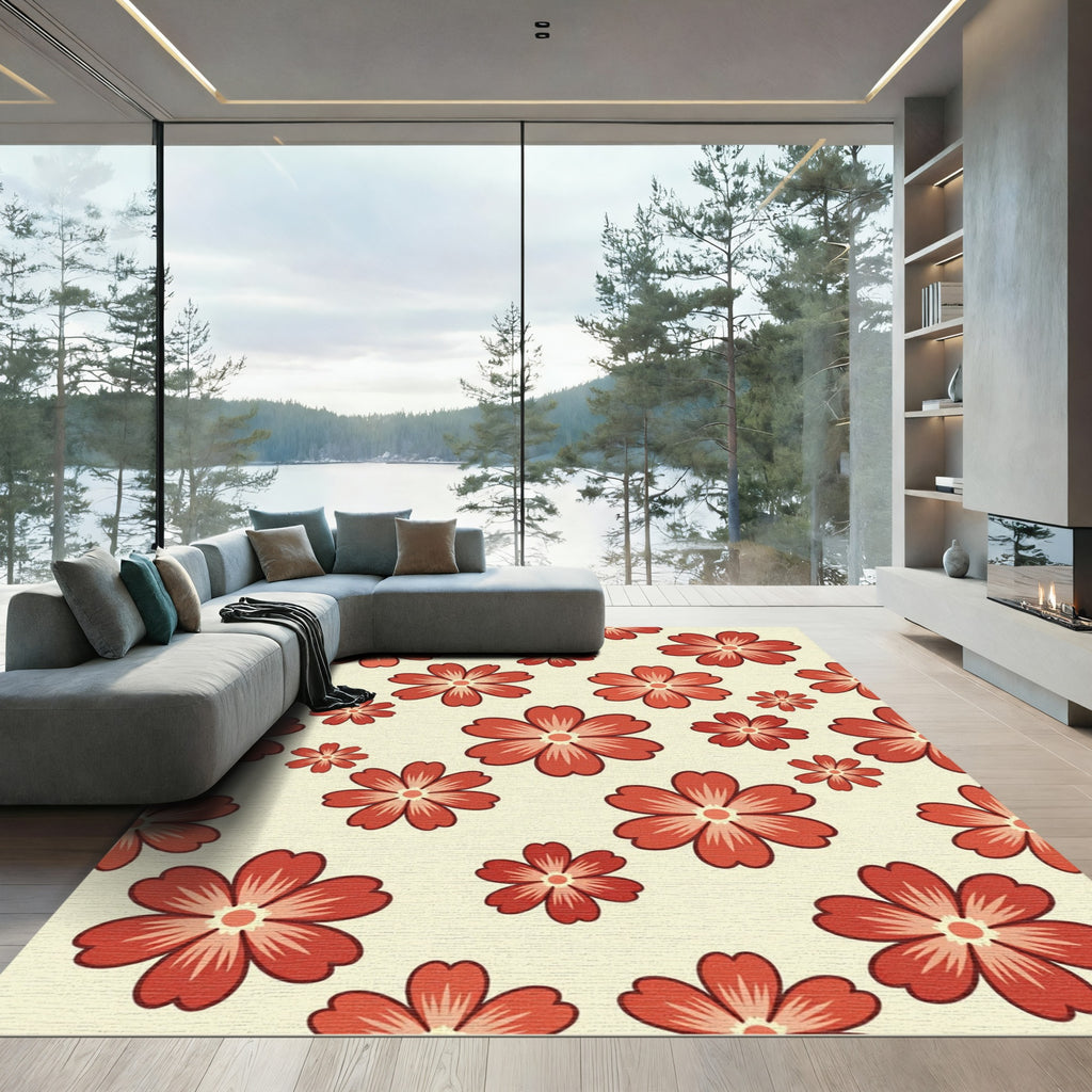 Coral Red Flower Scatter Rug