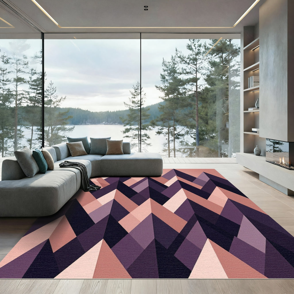 Geometric Mauve and Midnight Mountain Peaks Rug