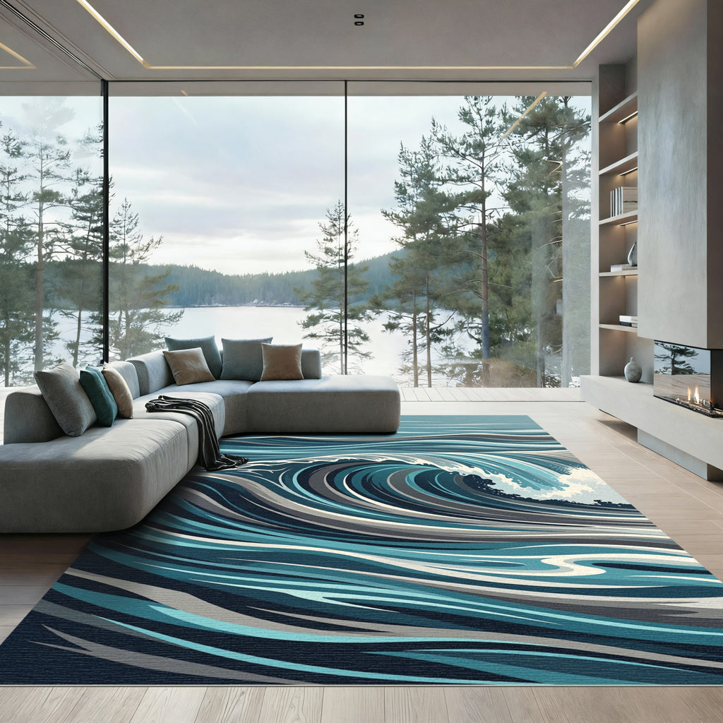 Modern Abstract Ocean Wave Rolling Tide Rug