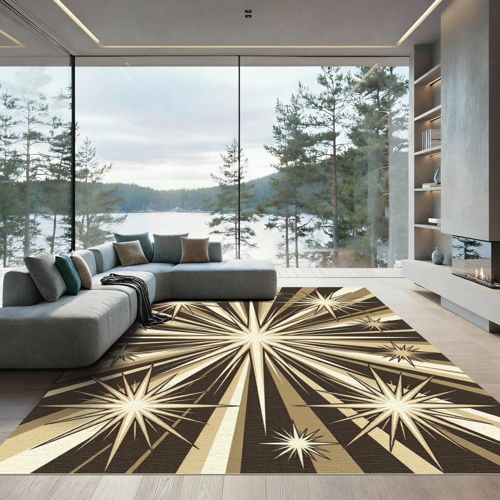 Retro Starburst Beige Radial Rug