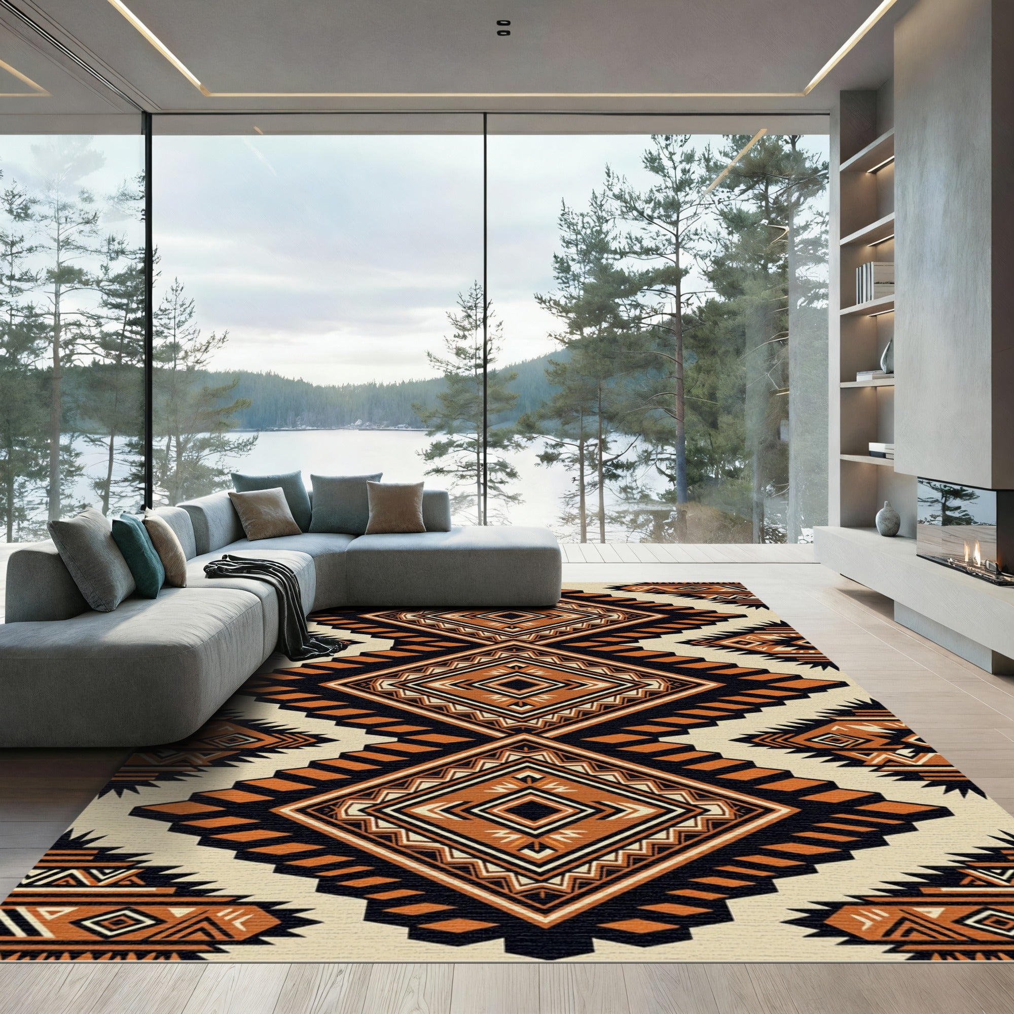 Authentic Orange Diamond Tribal Rug