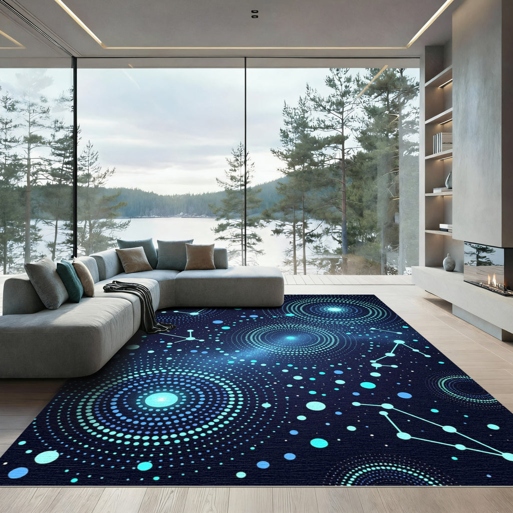 Celestial Blue Starry Night Swirls Rug