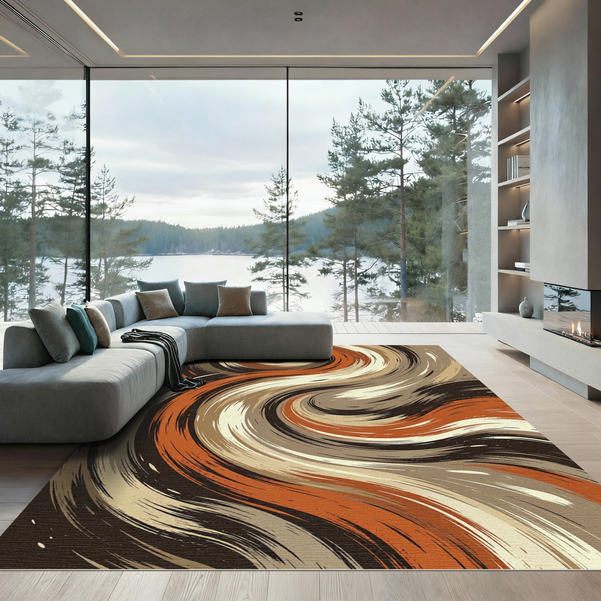 Abstract Earth Tone Swirling Wave Rug