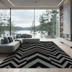 Modern Charcoal Black Geometric Chevron Rug