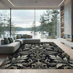 Elegant Monochrome Acanthus Leaf Damask Rug