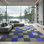 Modern Geometric Blue Silver Squares Rug