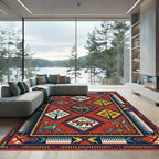 Vibrant Terracotta Animal Folk Diamond Rug