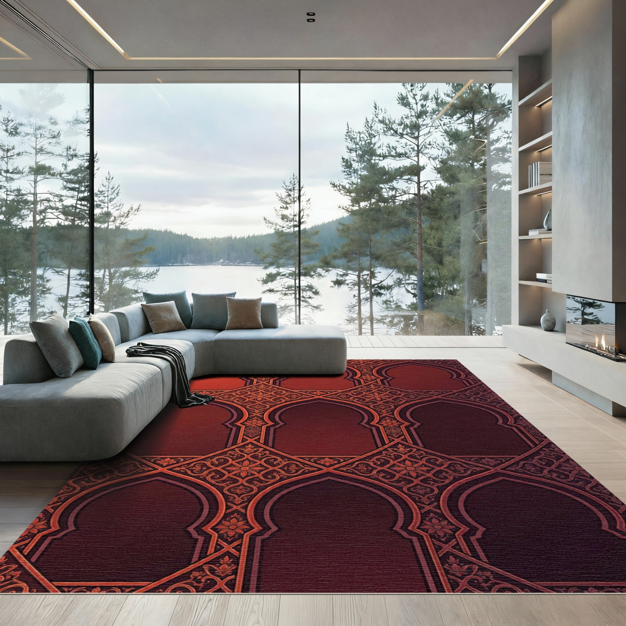 Deep Red Arch Medallion Symmetry Rug