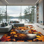 Golden Autumn Fox and Maple Leaves Rug