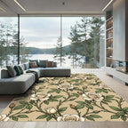 Cream Rose Vine Botanical Pattern Rug