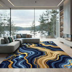 Luxury Navy Blue and Gold Agate Rug