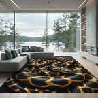Golden Serpent Coil Obsidian Black Shimmer Rug