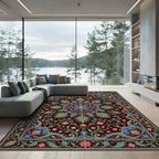 Ornate Deep Burgundy Floral Medallion Rug