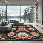 Ornate Floral Oval Cameo Ribbon Tapestry Rug