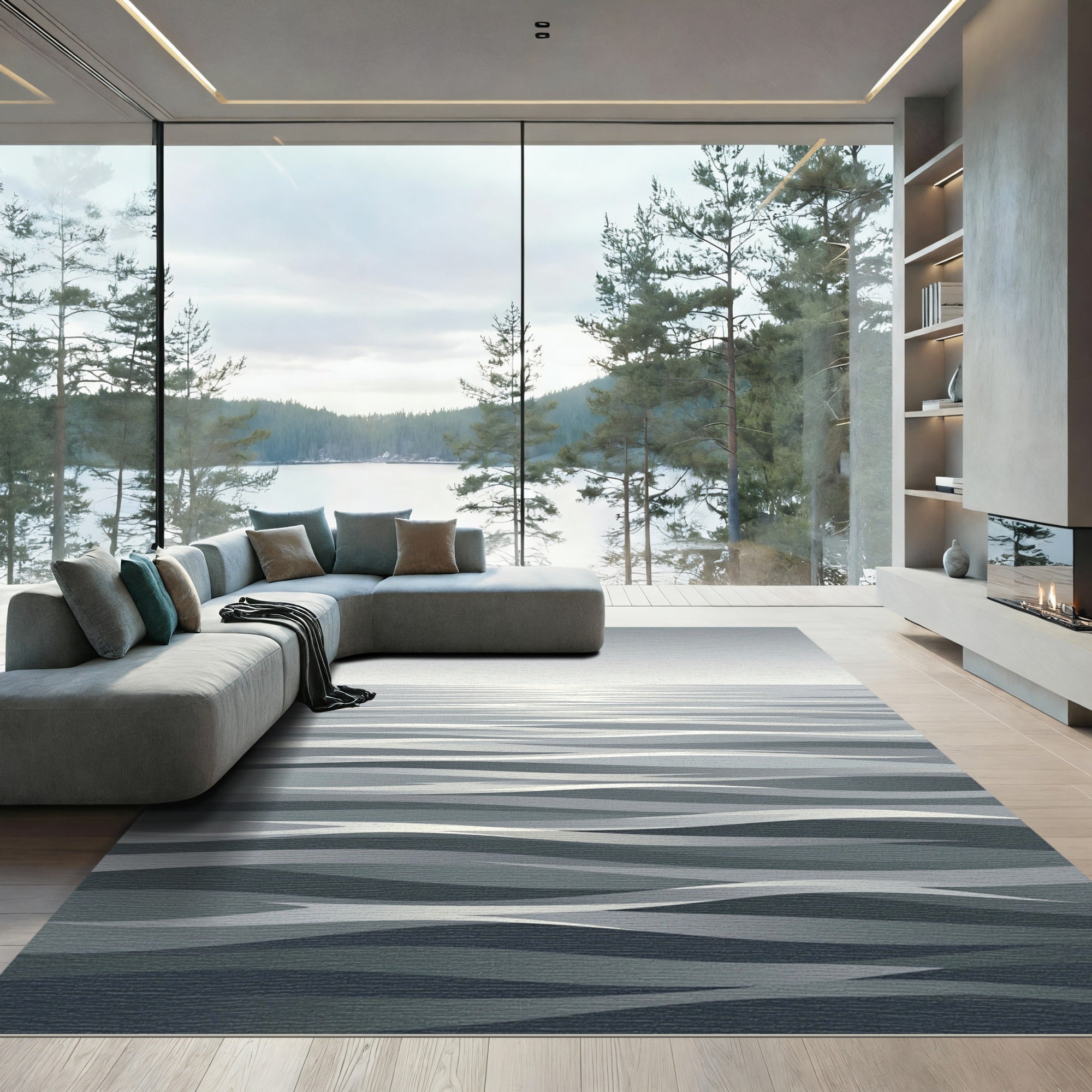 Minimalist Gray Ombre Ocean Wave Rug