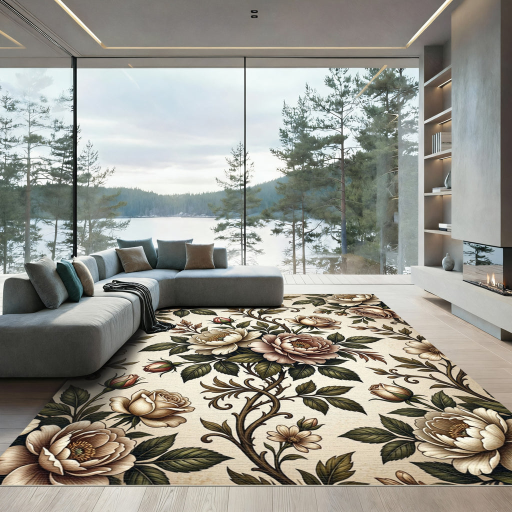 Vintage Ivory Floral Vine Rug
