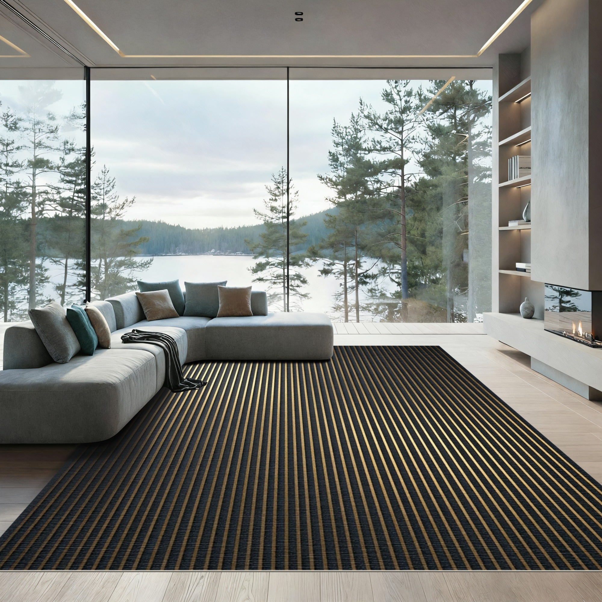 Dark Gold Stripe Linear Rug