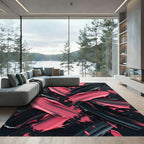 Bold Black and Pink Abstract Brushstroke Rug