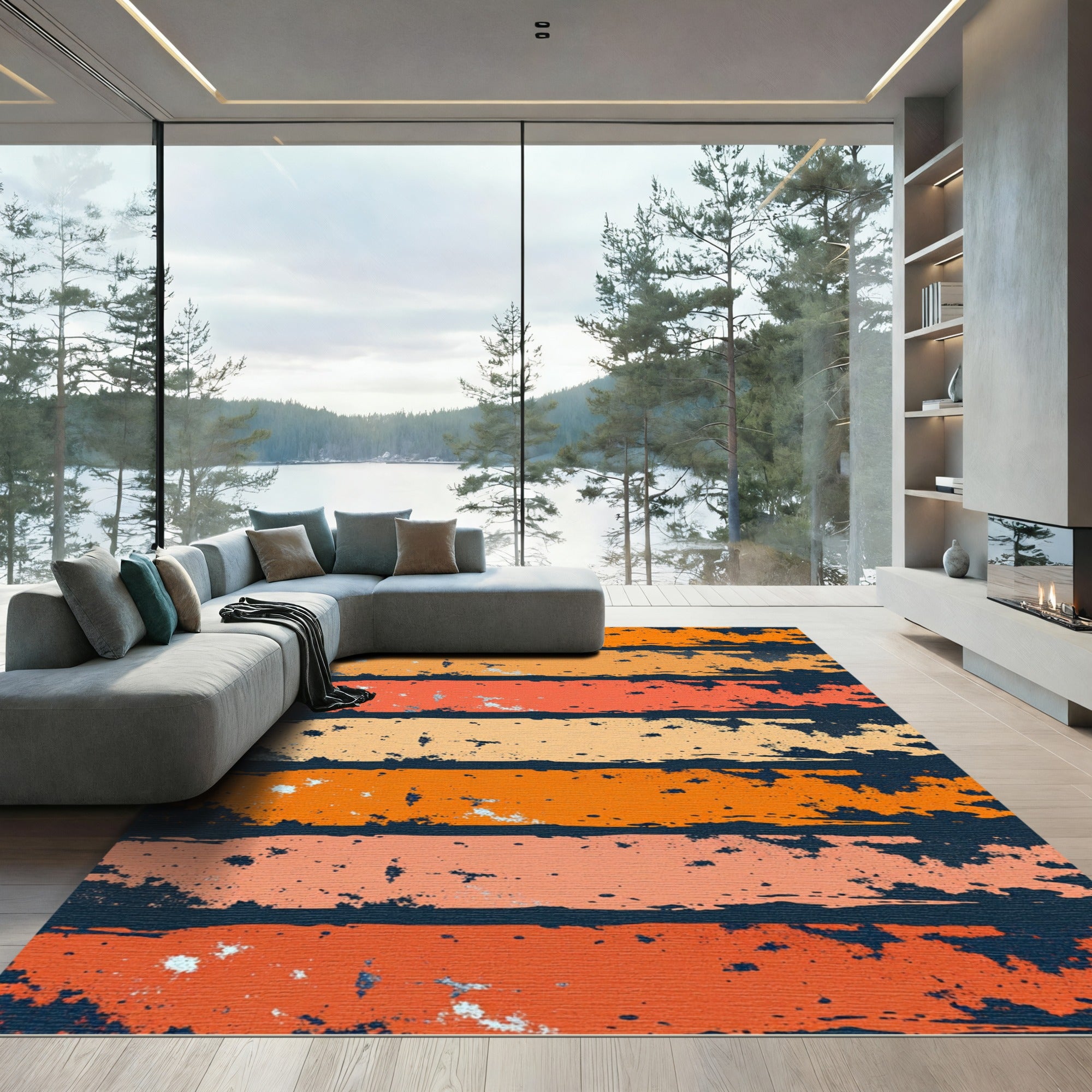 Retro Sunset Striped Abstract Texture Rug