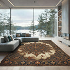 Ornate Indigo Floral Medallion Rug
