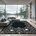 Ornate Silver Acanthus Scroll Border Rug