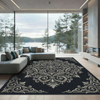 Ornate Silver Baroque Filigree Medallion Rug