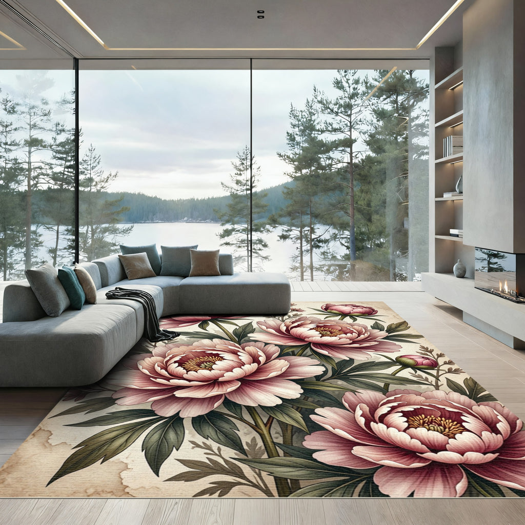 Blush Pink Peony Garden Collage Rug