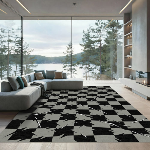 Black Gray Shattered Grid Rug