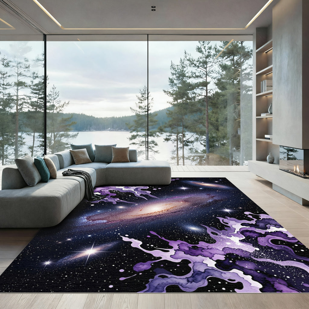 Ethereal Purple Galaxy Swirl Nebula Rug
