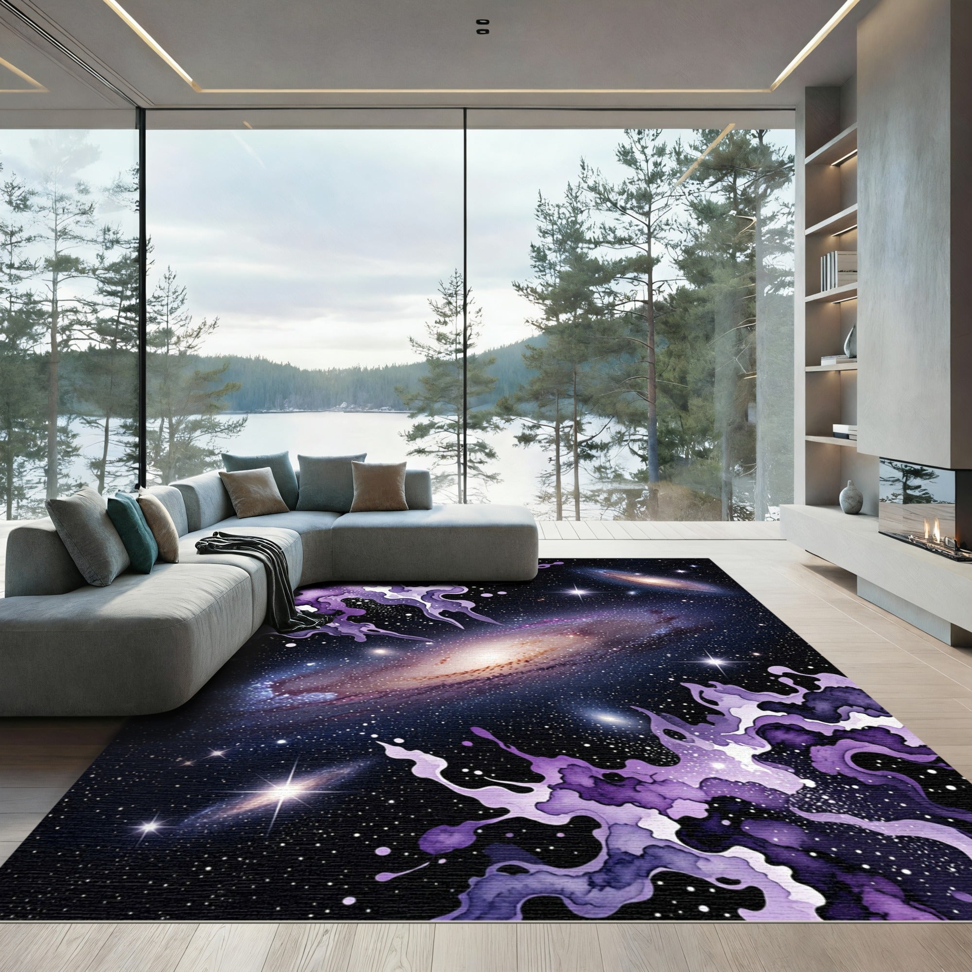 Ethereal Purple Galaxy Swirl Nebula Rug