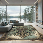 Elegant Sage Green Acanthus Medallion Rug