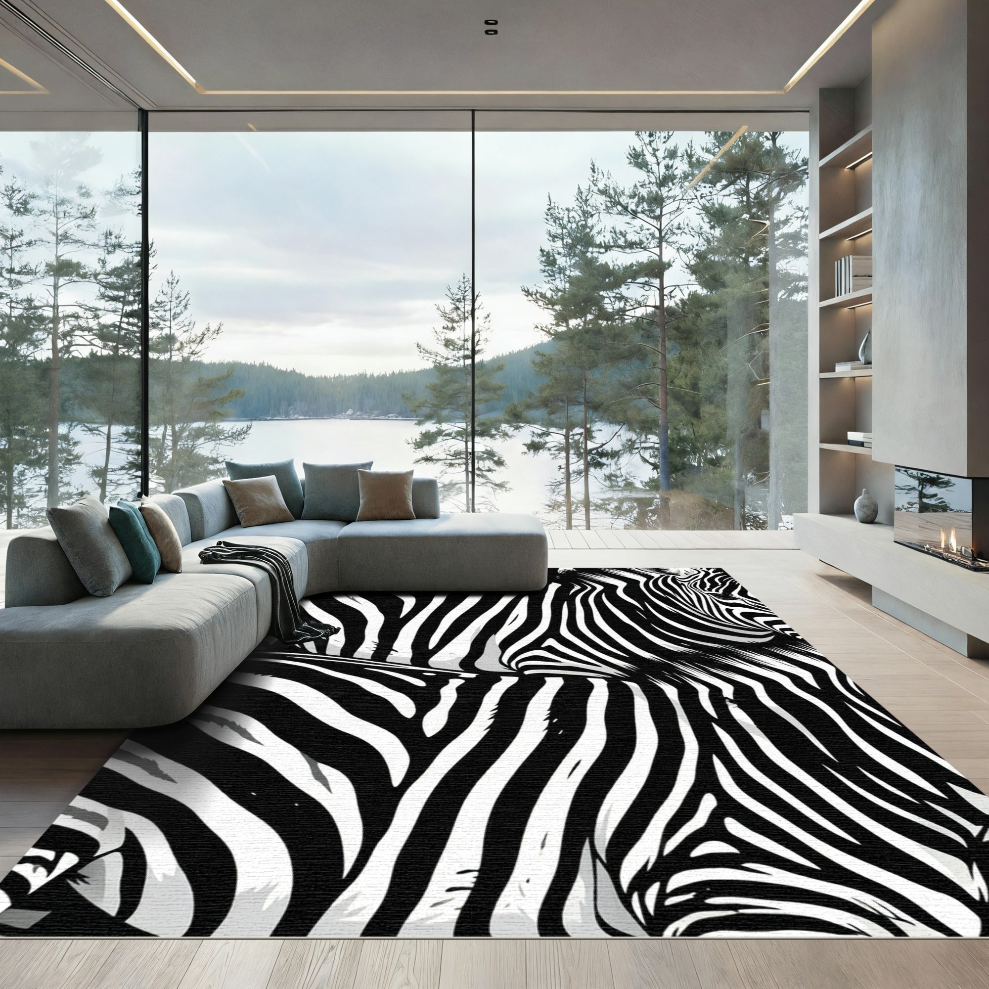 Bold Black White Equine Stripes Rug