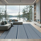 Navy White Parallel Lines Rug