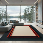 Red Black Double Layered Rectangular Frame Rug