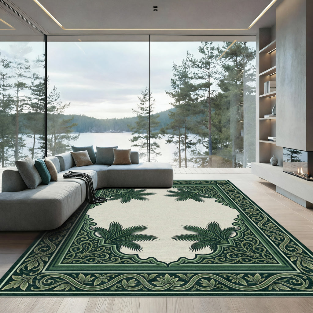 Emerald Green Palm Frond Arch Rug
