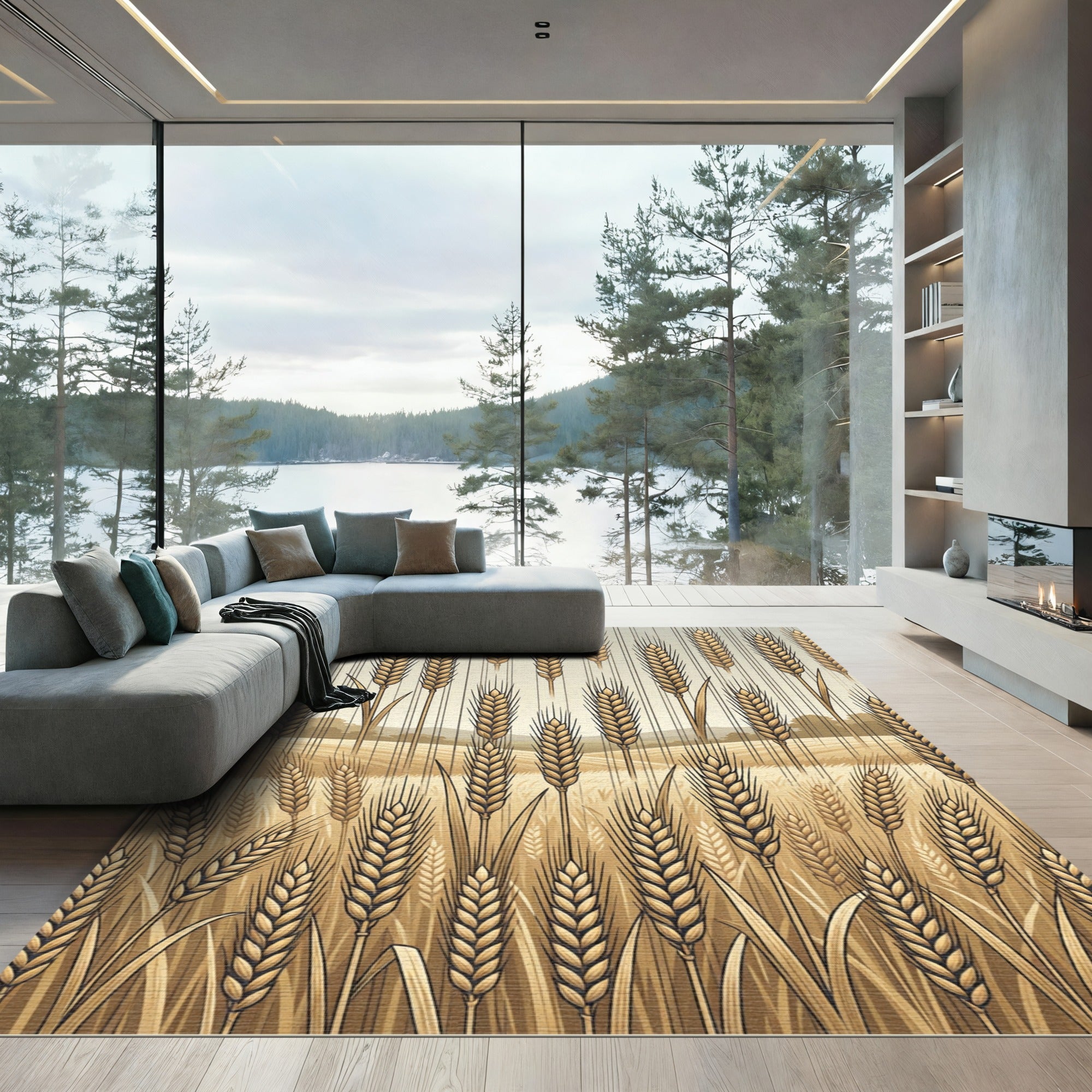 Golden Harvest Wheat Stalks Rug