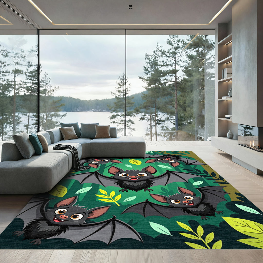 Whimsical Cute Bat Forest Woodland Rug