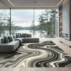Modern Monochrome Fluid Marble Swirl Rug