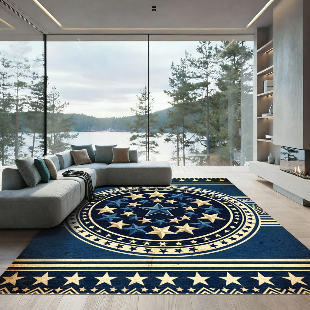 Grand Celestial Navy Gold Starry Medallion Rug