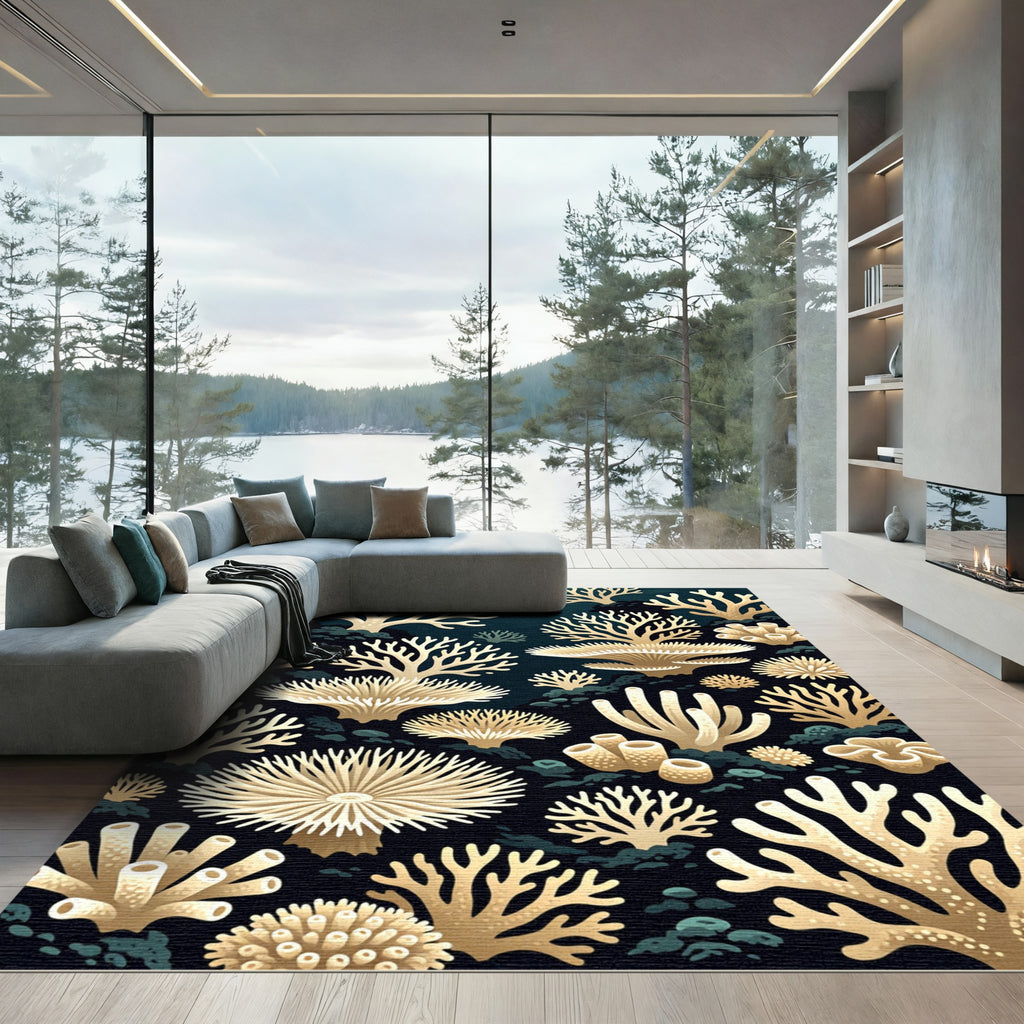 Golden Coral Reef Underwater Scene Rug